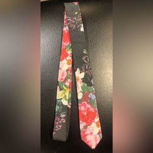 Topman Floral Multicolor Black Background Quality Cotton Skinny Tie Classic NWT